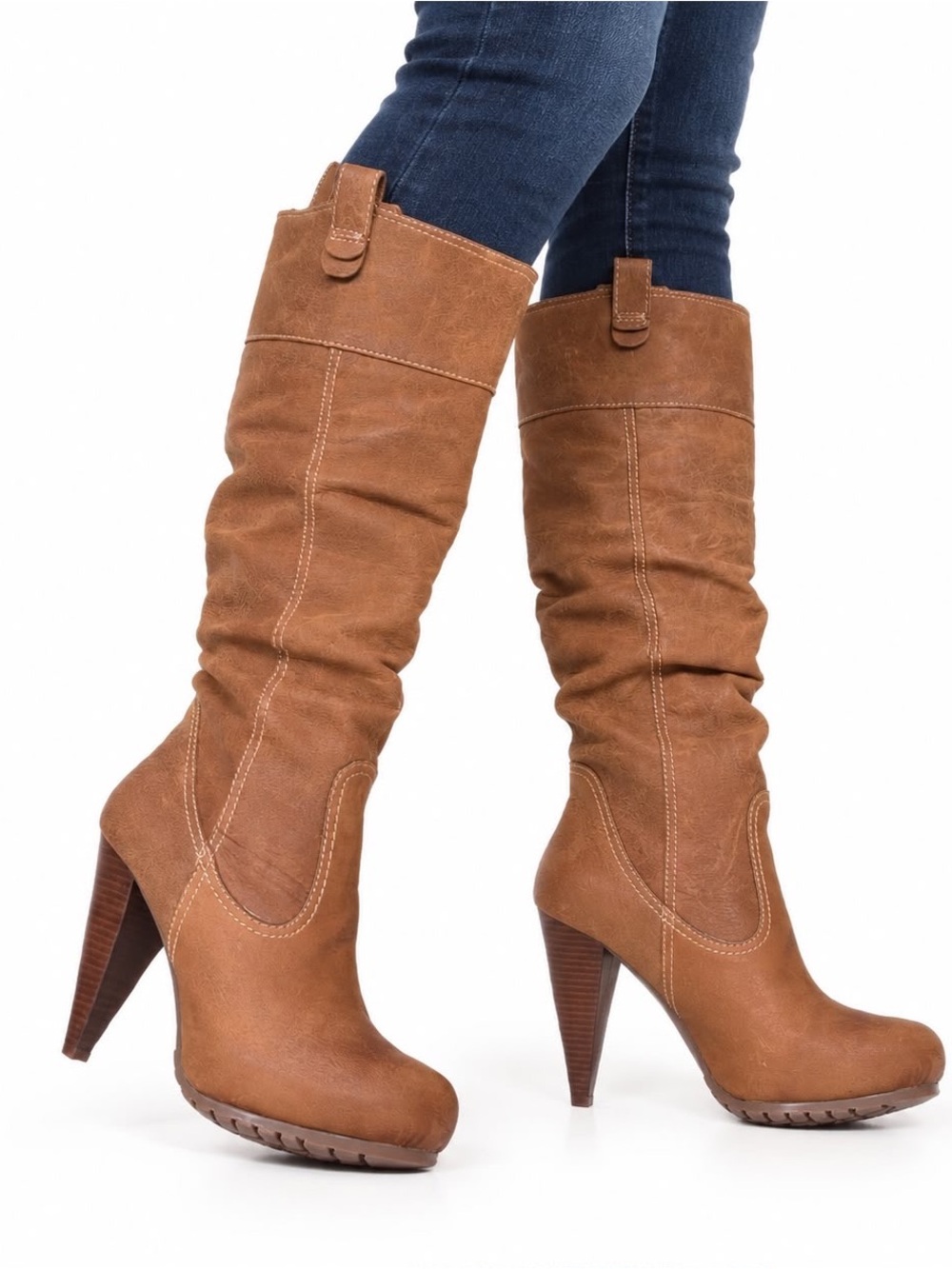 Report Boots Womens 9 Tan Genuine Leather Knee High Slouch High Heel Y2K New